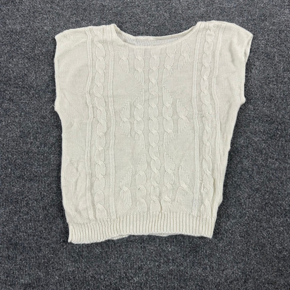 Vintage Sweater Vest Womens Size S Cream Cable Knit Sleeveless Casual Preppy